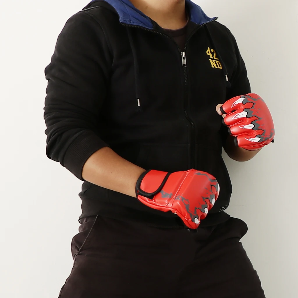 Women Men Pu Leather Half Finger Boxing Gloves Glove For MMA  Sparring Fight Punching Mitts Kickboxing Glove Mitts