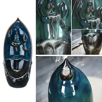 

New Buddha Backflow Incense Burner Ceramic Glass Cover Indoor Windproof Personality Creatives Home Decor Office Teahouse Ornamen