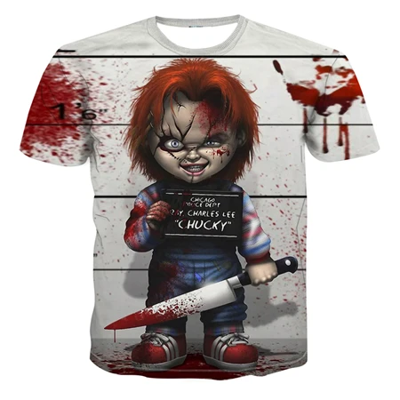 New Arrival Horror Movie Child of Play Character Chucky 3D printed men's T-shirt summer casual shirt Casual clown T-shirt - Цвет: AE602