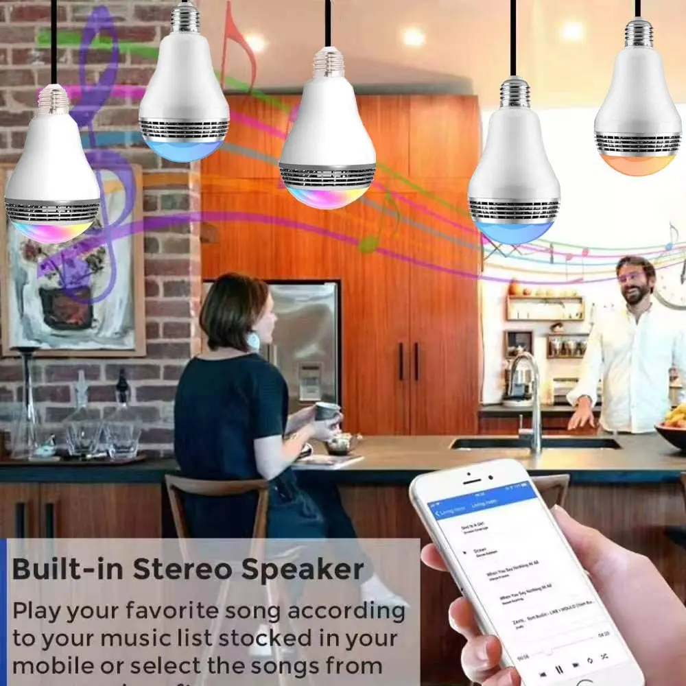 LED Smart Light Bulb with Bluetooth Speaker and APP Control Multi Color Changing Dimmable Dimmable Remote Control Music Lamp