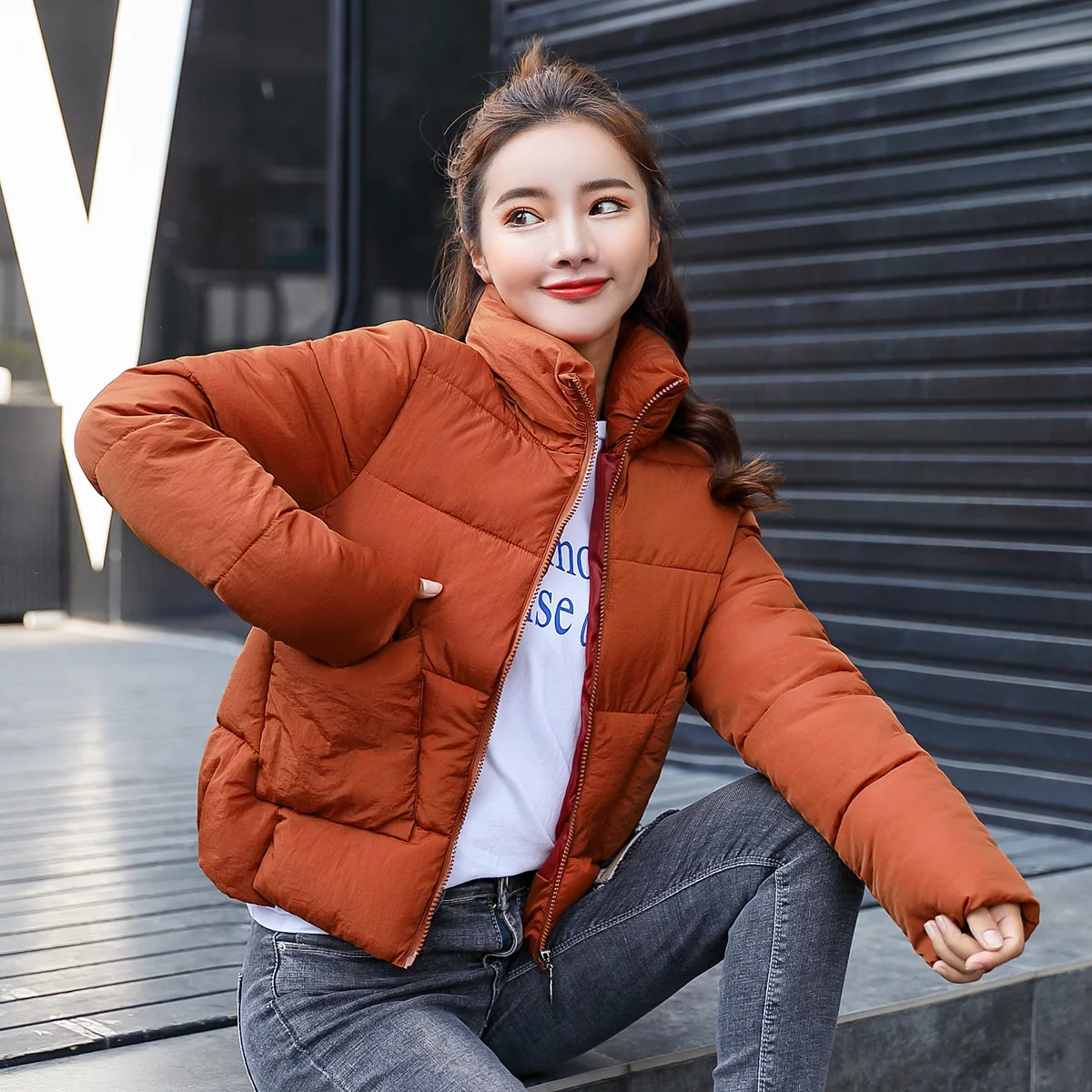 

2018 Winter New Style Korean-style Casual Stand Collar Slim Fit Short WOMEN'S Cotton Padded Clothing Cotton Coat Cotton-padded J