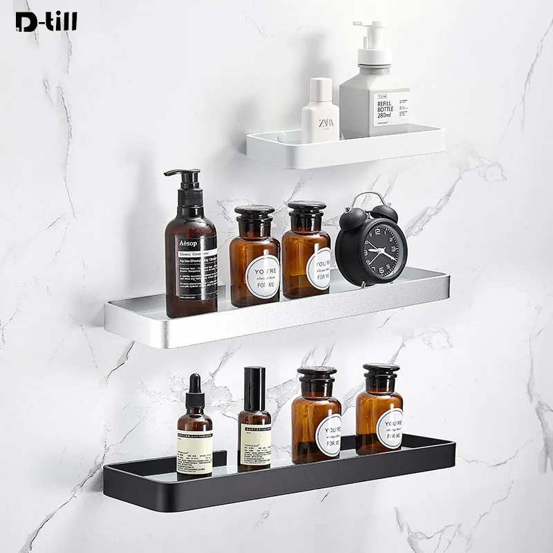 

D-till Bathroom Glass shelf Storage Rack Shower room shelves Accessory Cosmetic rack Square Aluminum corner Punch-free