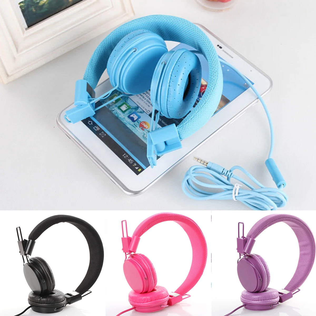 Kids Wired Ear Headphones Foldable Strechable Headband Kids Girl Earphones For iPad Tablet
