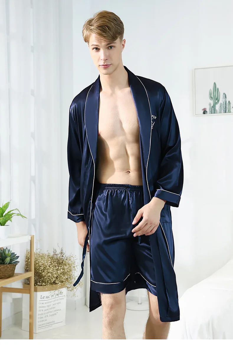 Men's pyjamas spring and summer single shorts pajama pants home wear Imitation silk pyjamas