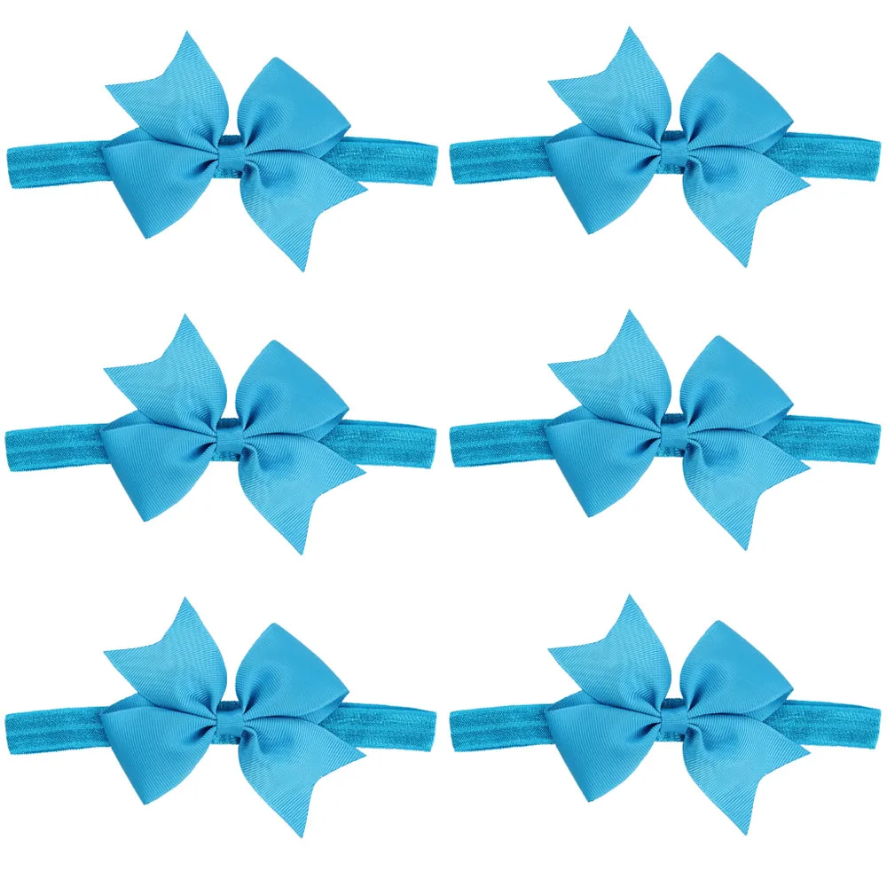 Blue-6 PCS 6 шт.; Детская повязка на голову для малышей; повязка на голову с милым бантом; однотонные тюрбаны; головные уборы; HATWO1009 - Цвет: Blue-6 PCS
