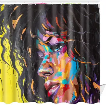 

African American Girl Shower Curtain Watercolor Portrait Afro Woman Bathroom Decor