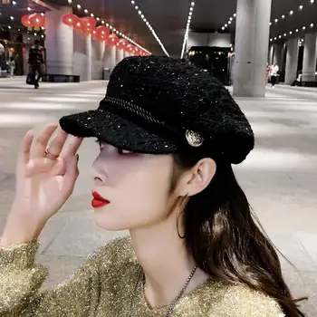 

2020 Fashion Winter and Autumn Ladies Hats Women Hats Corduroy Caps Europe and America Retro Flat Top Casual Wild Oct G1261
