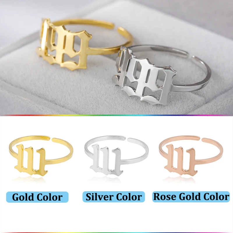 Angel Number Rings for Women Men Stainless Steel 444 777 Ring Adjustable Wedding Couple Rings Vintage Aesthetic Jewelry Gift 5