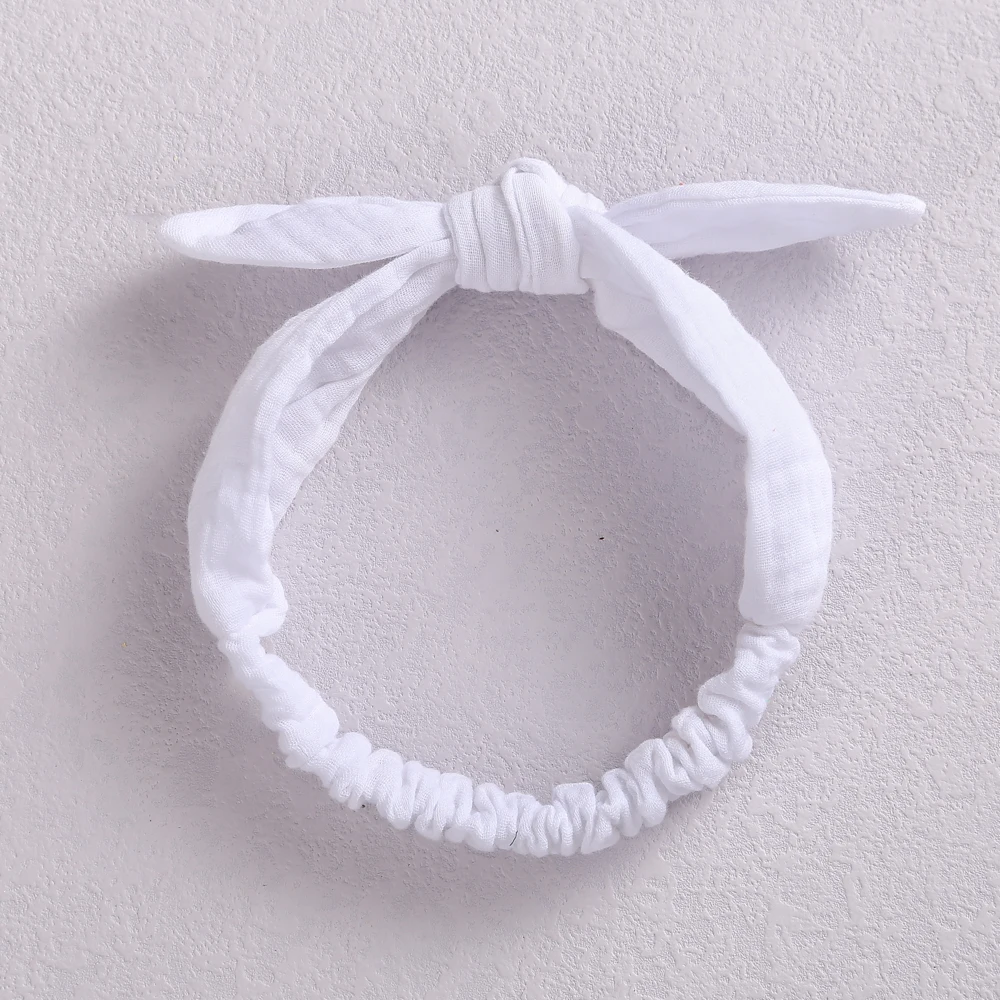 Baby Elastic Hair Bands Girls Cotton Gauze Headband Kids Muslin Knot Accessories Toddler Rabbit Ear Turban Head Wraps Children's Finger Toothbrush