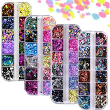 12 сеток 3D дизайн ногтей блестки круглые ультратонкие Блестки блестка Мини УФ гель лак хлопья порошок смешанные цвета Маникюр украшения JIP