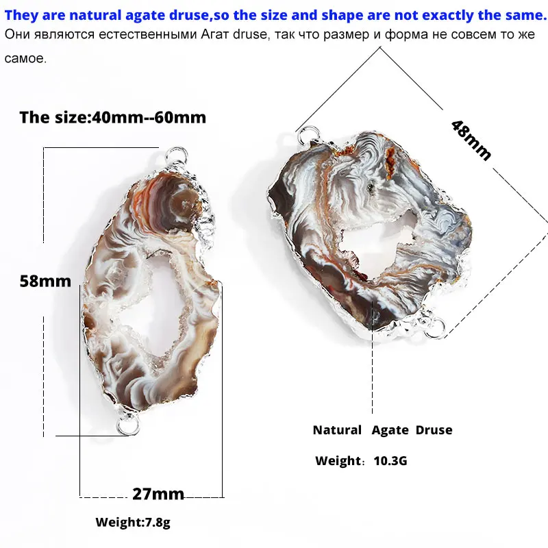 2 шт. кулон из натурального камня полые геометрические 2 отверстия кулон agates Druzy разъем Подвески для DIY серьги браслет Изготовление ювелирных изделий