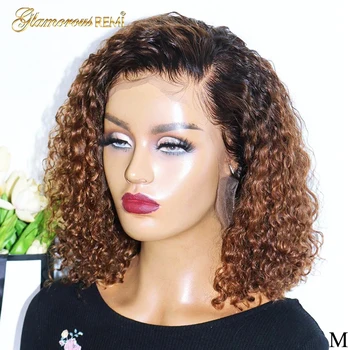AliExpress - 34% Off: 1B/27 Ombre Color Short Curly 13*4 Lace Front Human Hair Wigs Baby Hair Pre Plucked Remy Brazilian Lace Bob Wigs Bleached Knots
