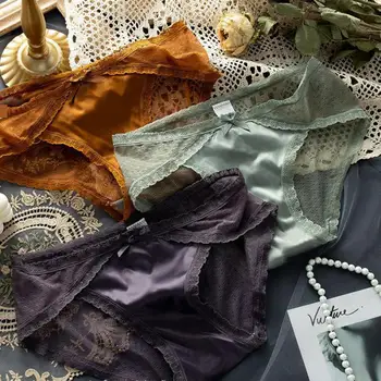 

Sexy Underware For Women Mid Waist Bow Lace Breathable Mesh Female Pantie Soft Comfortbale Translucent Ladies Underwear Pants