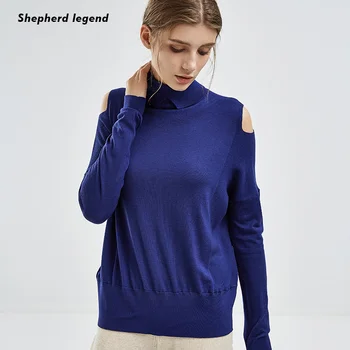 

New Ladies Fashion Long-sleeved Sexy Casual High-necked Off-the-shoulder Cashmere Wool Short Wool Women Sweater Short Pullover