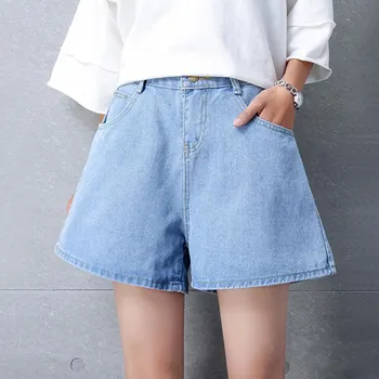 

Women Denim Shorts 2019 Summer High Waist Solid Color Casual Wide Leg Female Loose Ladies Shorts Women Pocket Jeans For Women