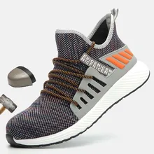 Летняя мужская рабочая обувь, дышащая сетчатая легкая и удобная рабочая обувь со стальным носком, Мужская защитная обувь, анти