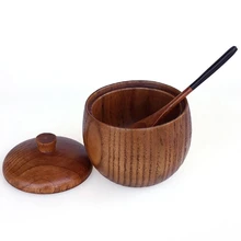 Sugar-Bowl Spoon Salt Pepper-Seasoning-Box Spice-Jar Kitchen-Tool Japanese-Style Solid-Wood