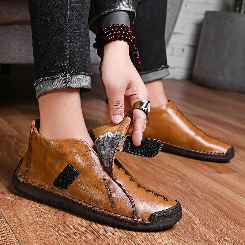  Winter Men Boots Warm Fur Mens Snow Boots Quality Leather Mens Ankle Boots Winter Keep Warm Men Shoes Zapatos De Hombre
