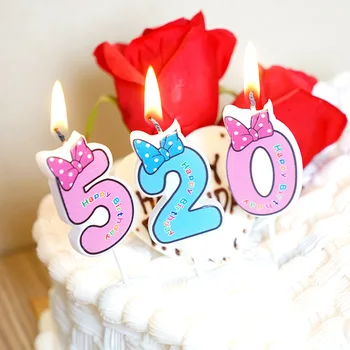 

1pc Number 0 to 9 Cake Candle Bowknot Shape Happy Birthday Cake Decoration Candles Mickey Minnie Mouse Party Cake Topper Candle