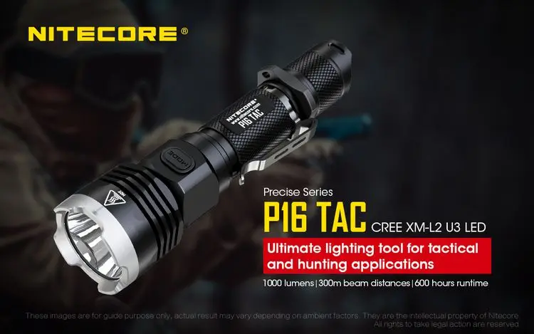 NITECORE P16Tac тактический фонарик CREE XM-L2(U3 Макс 1000 люмен фонарь+ RSW1 GM02+ 40 мм NFR40 NFB40 NFG40 NFD40