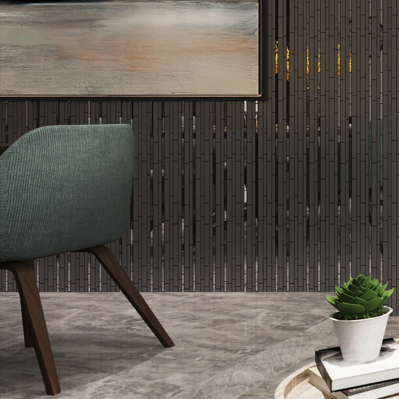 Interlocking Glossy Matt Black Stainless Steel Metal Strip Mosaic Tile for Kitchen Firewall shower wall decoration