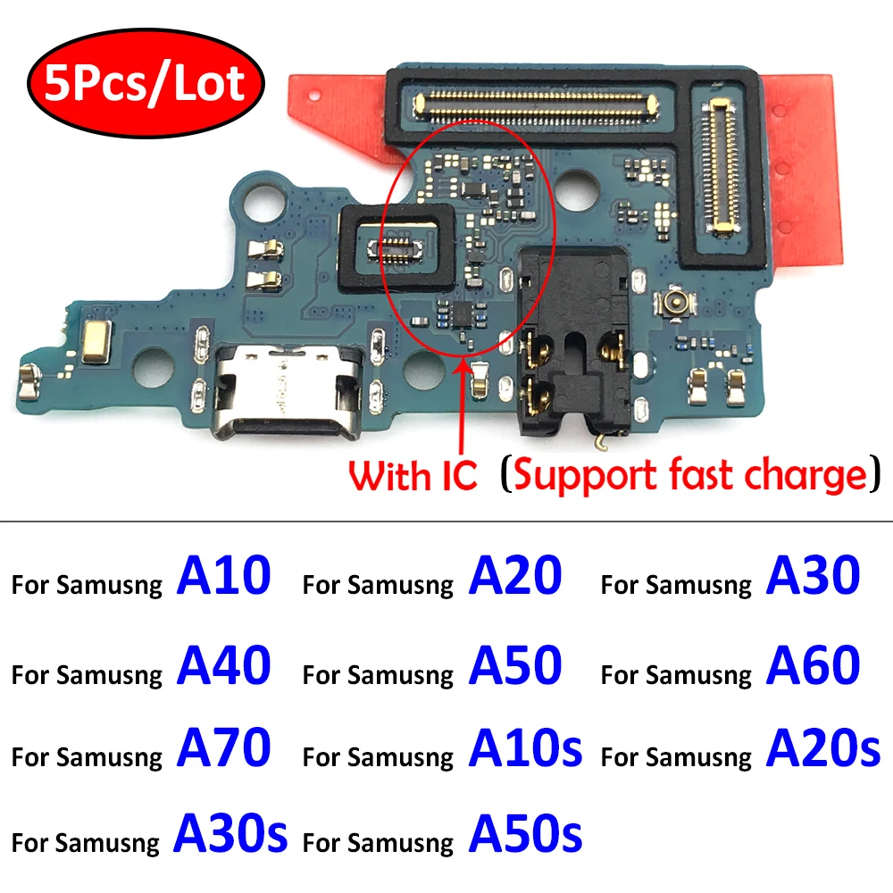 5 шт. для Samsung A10 A20 A30 A40 A50 A60 A70 A80 A10s A20s A30s A21s A01 A11 A51 USB разъем зарядки док станция