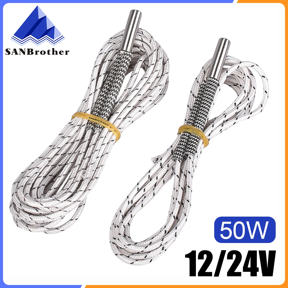 

1M/2M Heating tube 6*20mm 12V 24V 50W Ceramic Cartridge Heater Reprap&Mendel For HotEnd J-Head 3D Printer Parts