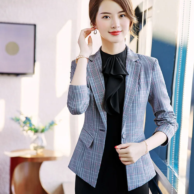 

Korean-style Plaid One-Button Small Suit Coat Wear WOMEN'S Suit Slim Fit Suit College Student Interview Formal Wear