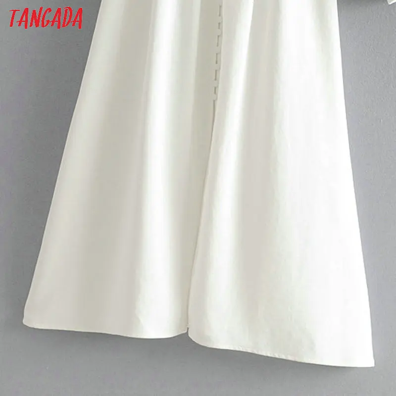 Tangada корейское однотонное Белое Женское платье с v-образным вырезом и длинным рукавом, плиссированное винтажное корейское модное Свободное длинное платье для девушек, vestidos 3H313