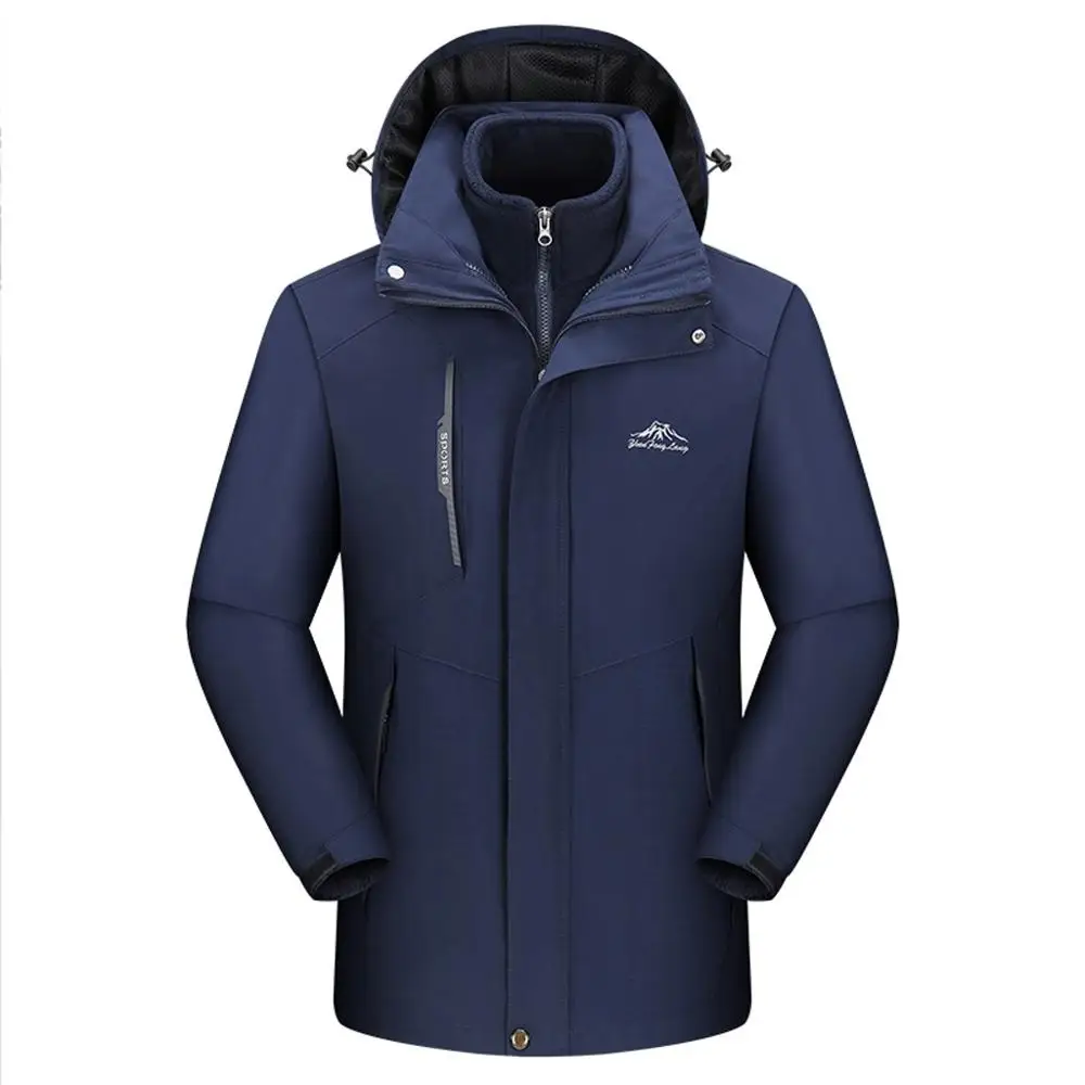 

Autumn Winter Windbreaker Jacket Men Waterproof Hoodie Detachable Breathable Sport Two-piece Set Outdoor Coat Long Sleeve Coat