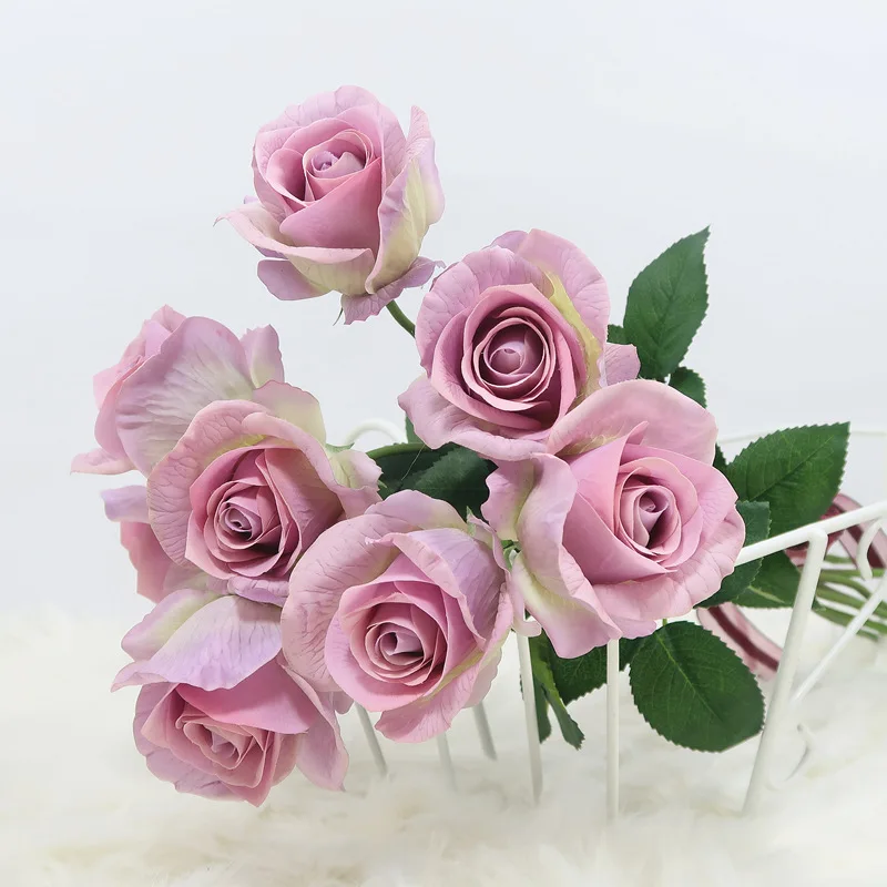 

Imitation Flowers European Style Single Bottle Handfeel Moisturizing Rose Wedding Flower Bouquet Living Room Table Decorations A