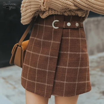 

2019 Autumn and Winter Harajuku Thickened Woolen Plaid Retro Skirt Women Cute Japanese Kawaii Skirt for Women jupe femme 2120 50