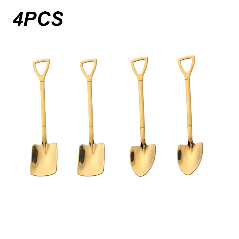 Stainless Steel Spoon 4/8PCS Stainless Steel Coffee Spoon Creative Shovel Shape Tea Spoons Ice Cream Scoop Kitchen Accessories Tableware Cutlery Set