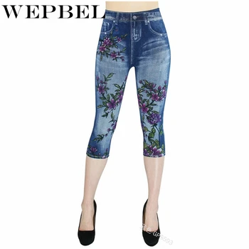 

WEPBEL Leggings Summer Casual Shorts Pants Women's Fashion Floral Print Capris Jeggings