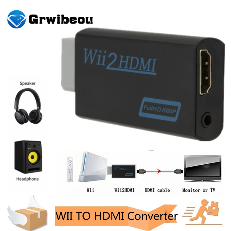 

GRWIBEOU WII to HDMI WII to HDMI Wii 2 HDMI converter converter Full HD 1080P 3.5mm audio PC HD TV monitor Wii to HDMI adapter