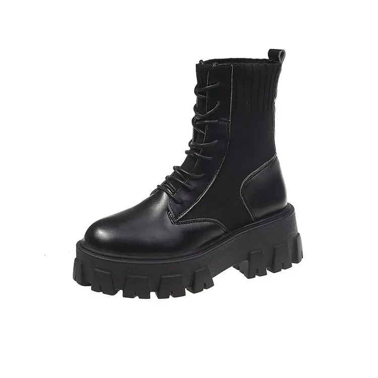 Patent Leather Black High Platform Boots Women Fashion Martin Boots Women 2020 Non slip Wear resistant Sole Ankle Boots Ladies