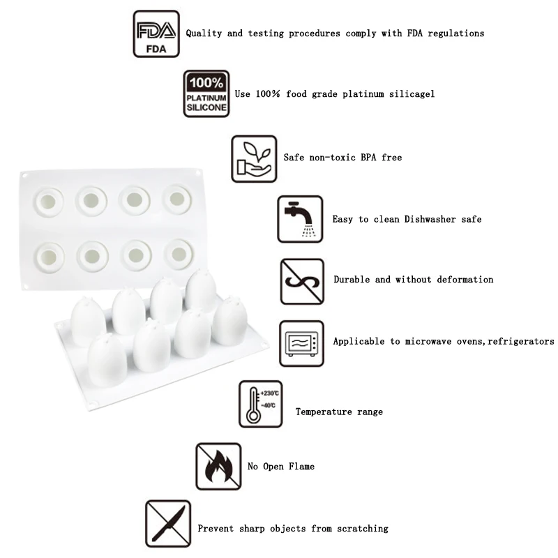 8 Cavity 3D Easter Egg Shape Silicone Cake Mold Chocolate Cupcake Mould French Dessert Truffle Mousse Decorating Tools