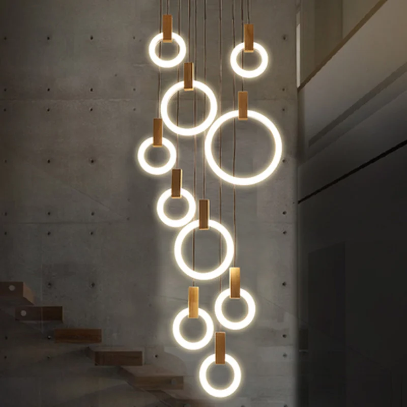 

Modern LED chandelier nordic living room fixtures stair lighting loft illumination long hanging lights wood pendant lamp bedroom