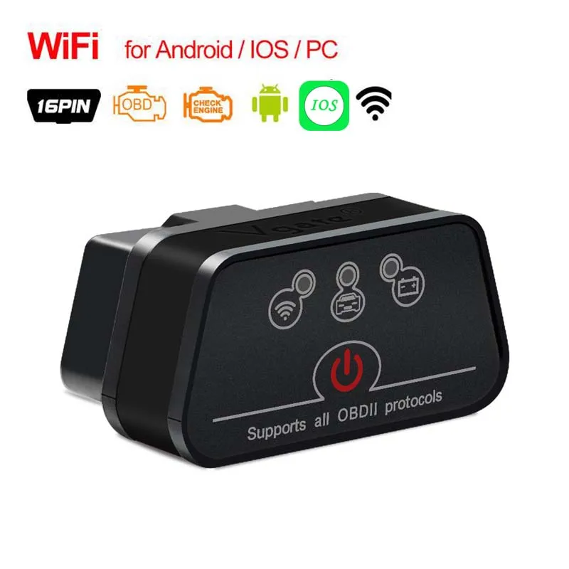 Vgate iCar2 wifi/Bluetooth OBD OBD2 диагностический инструмент ELM327 v2.1 wifi для IOS/Android/PC диагностический считыватель кода сканер elm 327 - Цвет: WIFI Full Black