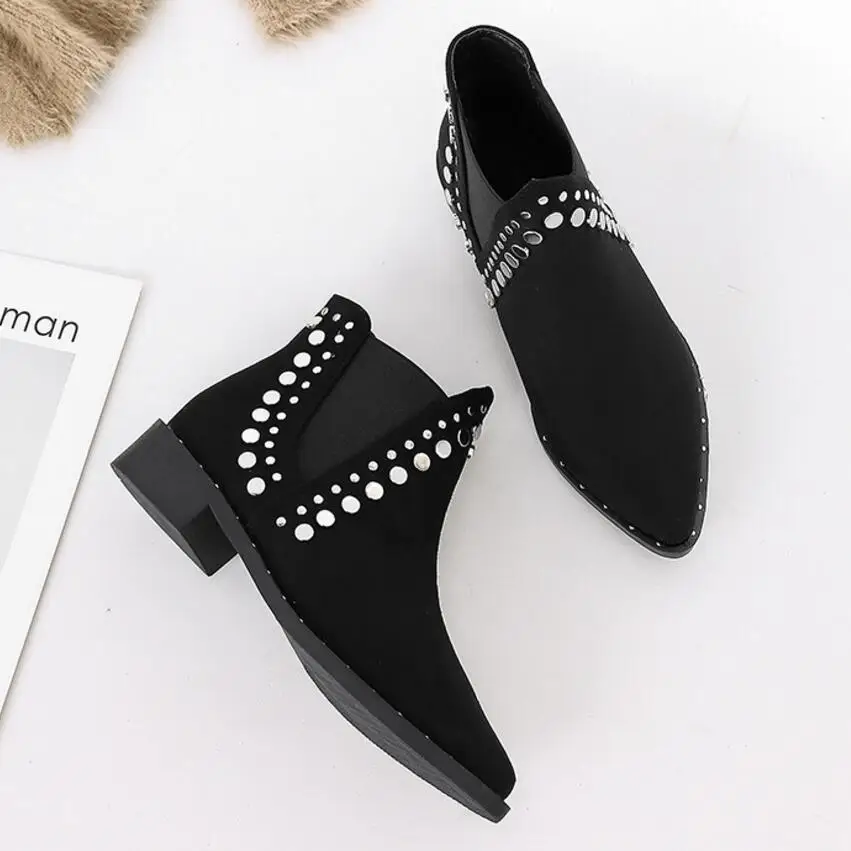 

big metal rivets chelsea boots women punk riding boots double layer rivets winter botas suede leather plush botines big size 482