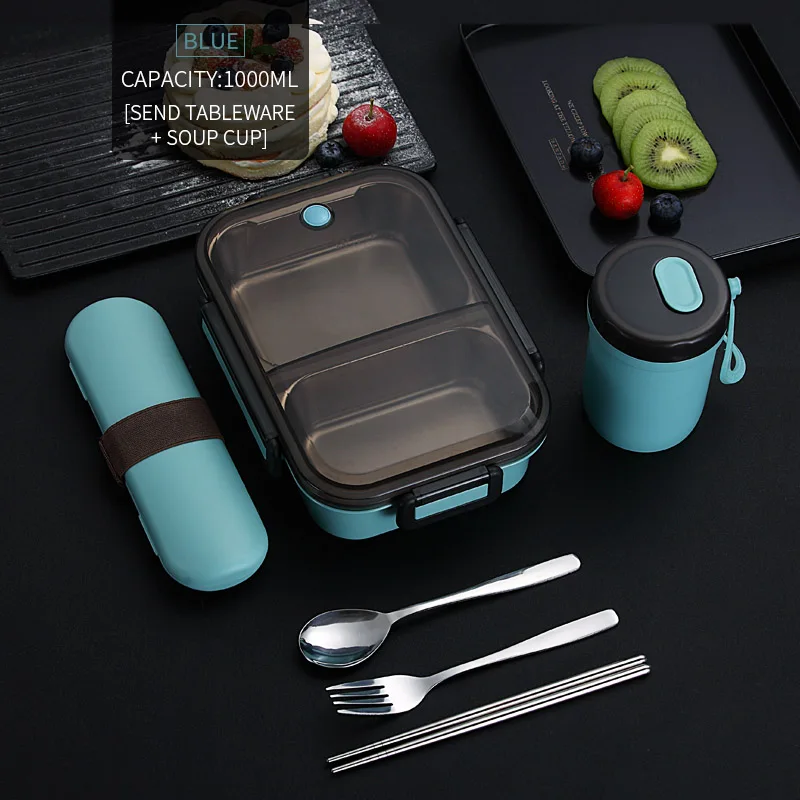 Blue Cup Tableware Японский детский Ланч-бокс герметичный Bento box 304 из нержавеющей стали контейнер для еды для детей школьная микроволновая печь портативная коробка для еды - Цвет: Blue Cup Tableware