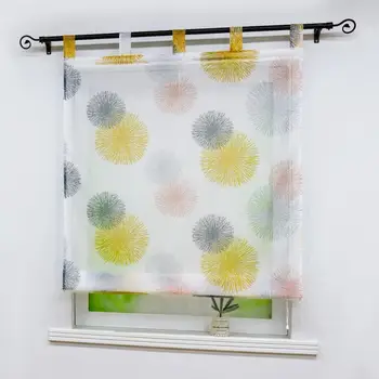 

Roman Curtain Fireworks Printed Tap Top Shade Sheer Balcony Window Voile Drapery Valance for Kitchen Home Decoration