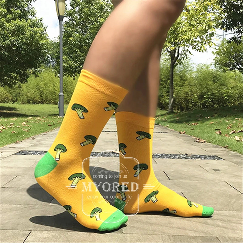 MYORED 1 pair men socks cotton funny crew socks cartoon animal fruit dog women socks novelty gift socks for spring autumn winter