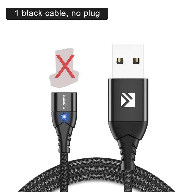 black cable no plug FLOVEME 3A Магнитный Micro USB кабель type-C Магнитный зарядный кабель для телефона Xiaomi для iPhone 7 8 samsung - Цвет: black cable no plug