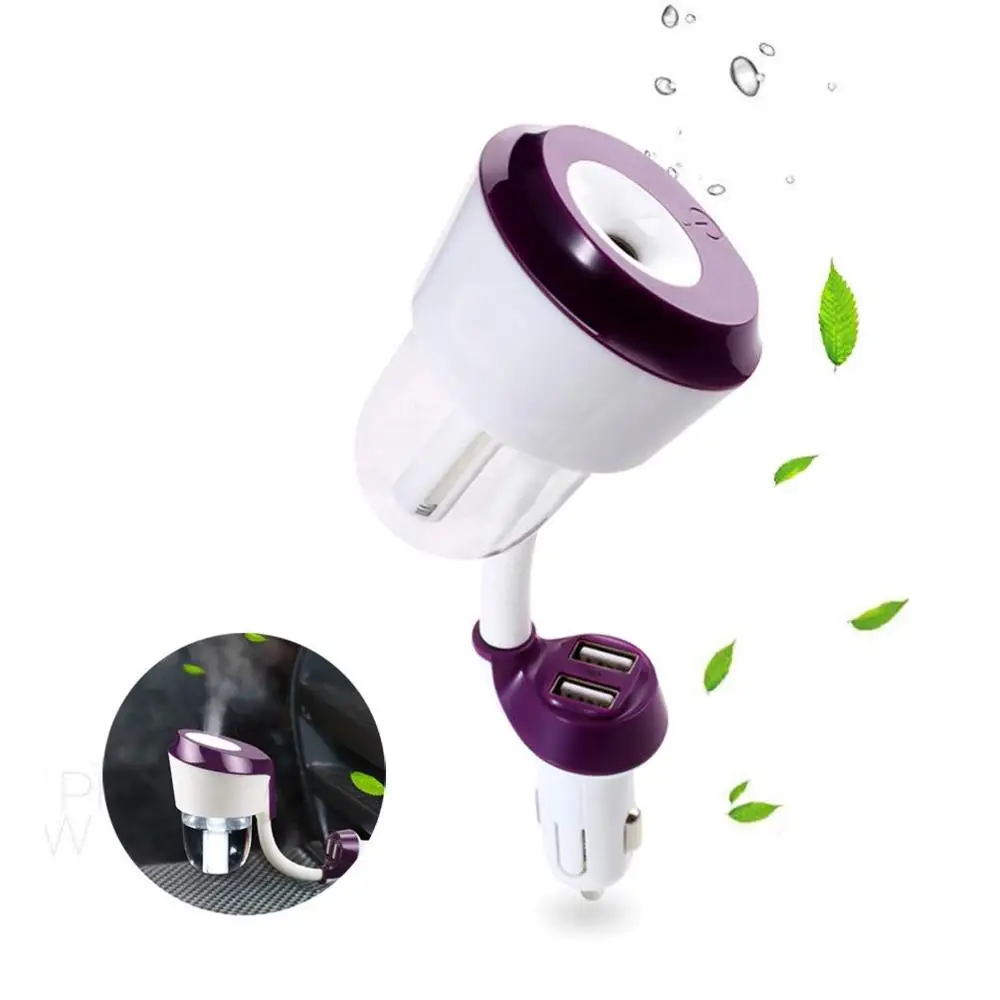 

12V II Car Air Humidifier with 2 USB Car Charger Ports Car air freshener Purifier Aroma Oil Diffuser Aromatherapy Mist Fogger