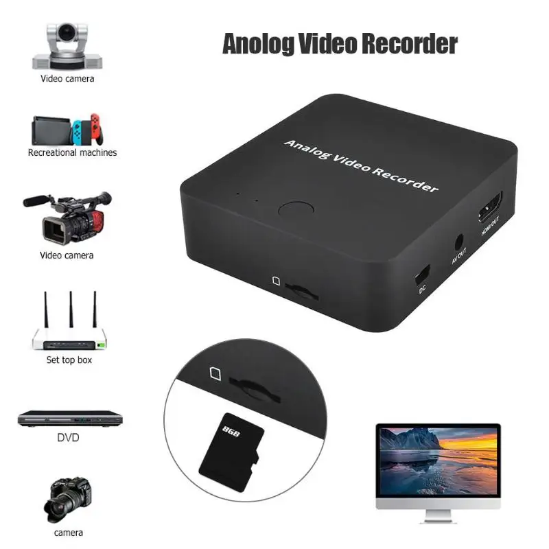 Аналоговый AV рекордер старая видео лента видеокамера VHS VCR DVD DVR 8 мм Hi8 HDMI видео Захват коробка в цифровой формат на TF карту