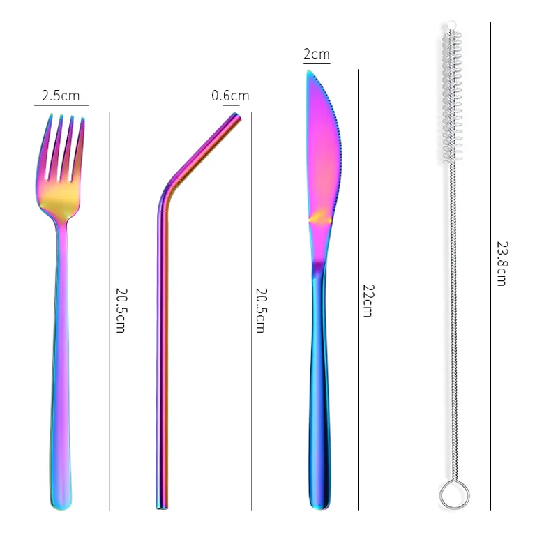 Tofok 8 шт./партия нож из нержавеющей стали вилка ложка набор соломинок портативный камуфляж Западная посуда сумка для дома на открытом воздухе кухонные столовые приборы