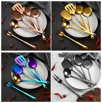 

6pcs Kitchen Non-stick Cooking Spoon Spatula Stainless Steel Utensils Dinnerware Set Cooking Tools Accessories Supplies