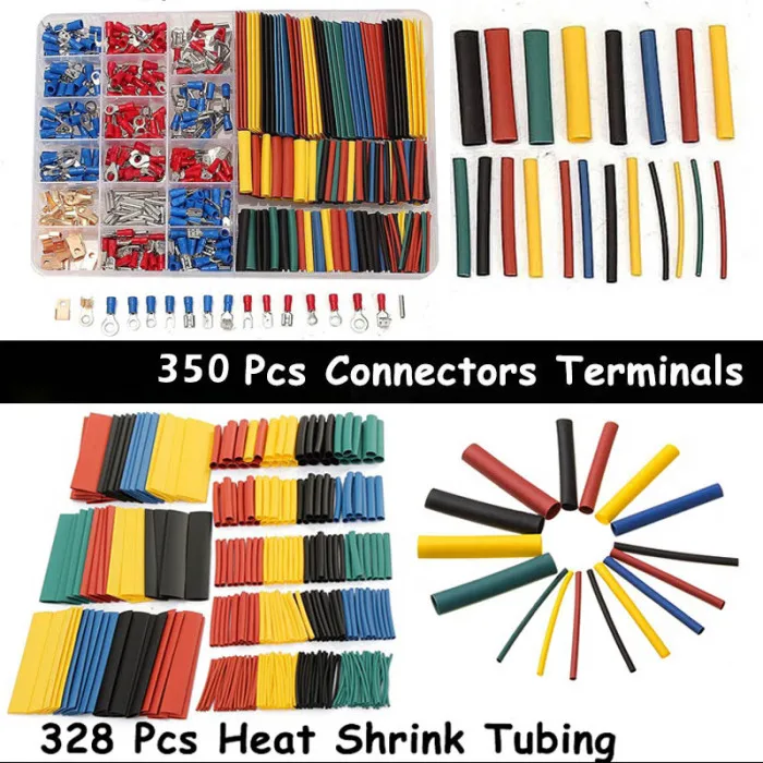 350pcs Wire Crimp Terminals Connectors And 328pcs Assorted Heat Shrink Tube Sleeving Kit GQ999
