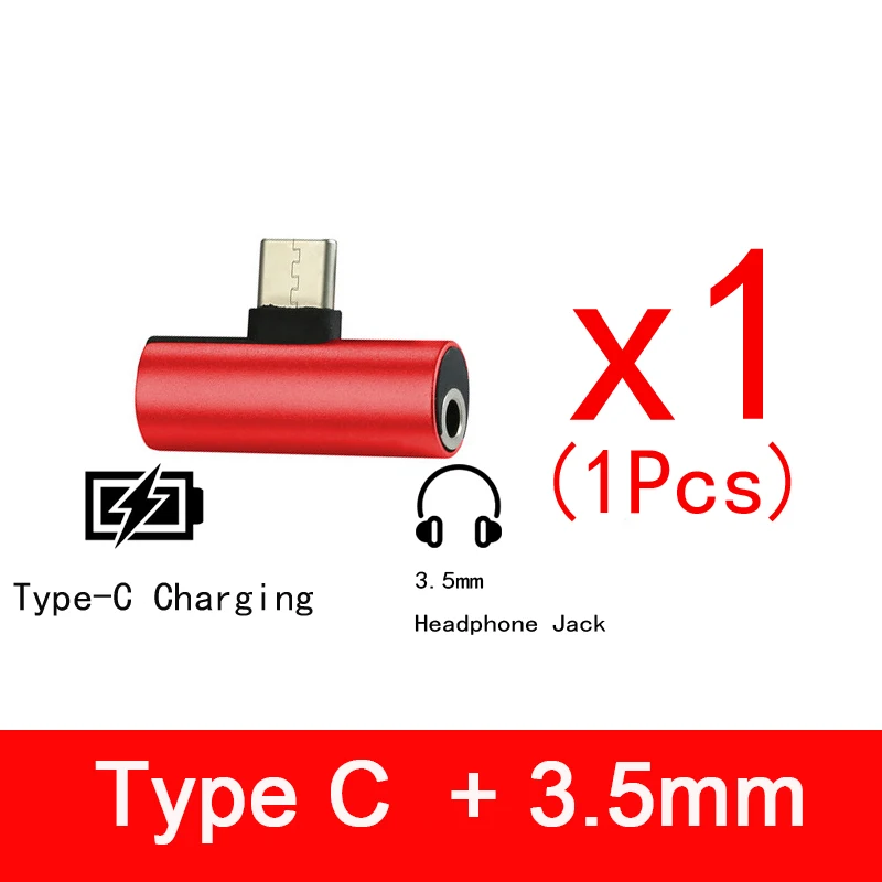 Двойные наушники 3,5 мм разъем типа C 2 в 1 аудио зарядное устройство конвертеры для Xiaomi Black Shark 2 Pro Mi9 чехол Chraging адаптер сплиттер - Цвет: 1pcs Red